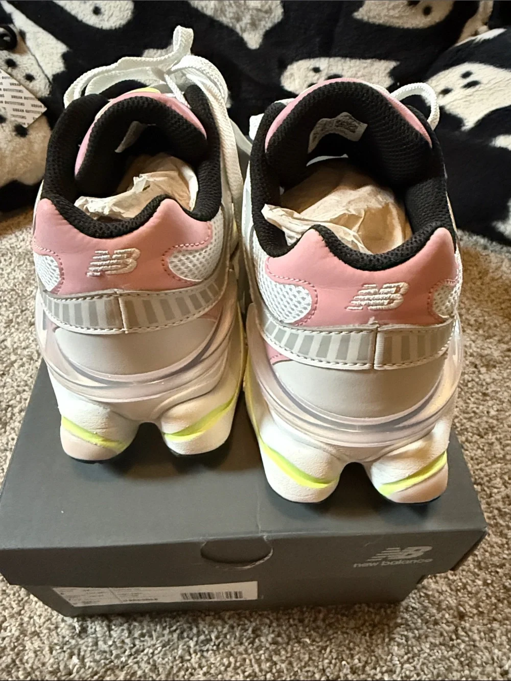New Balance 9060 Women's White, Pink & Neon Athletic Sneakers 7.5